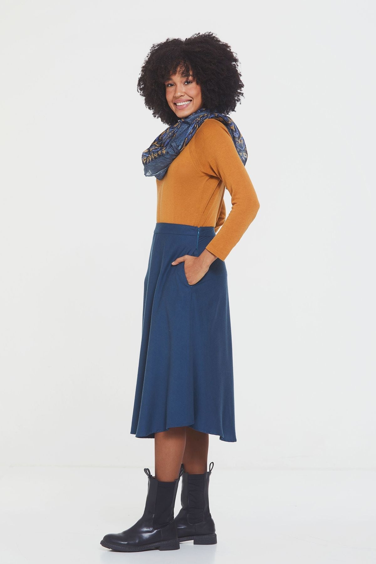 Boho Midi Skirt Dark Blue