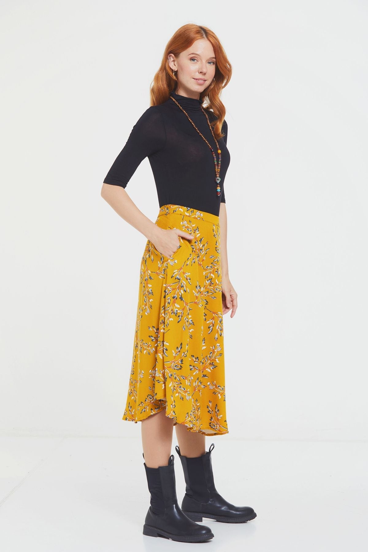 Boho Midi Skirt Yellow