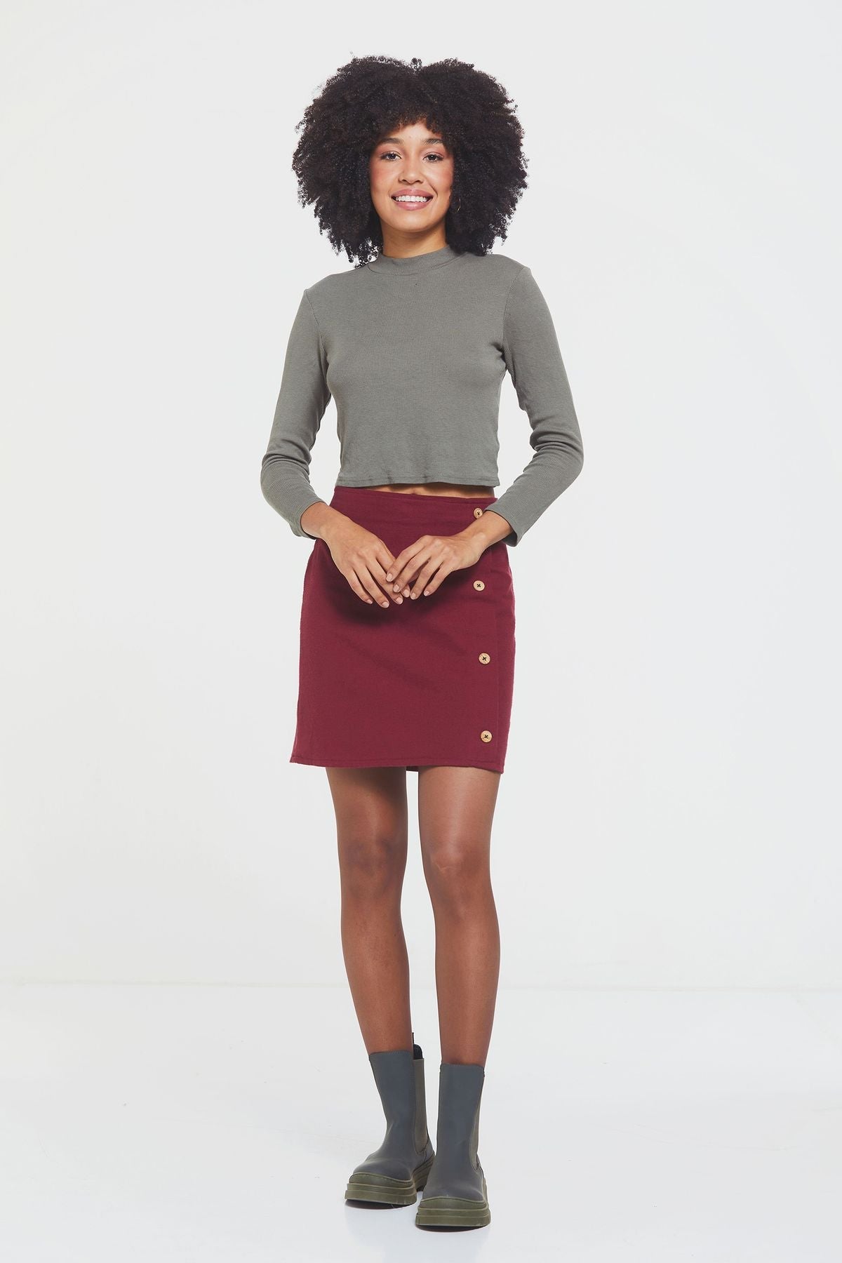 Cotton Mini Boho Skirt Dark Red