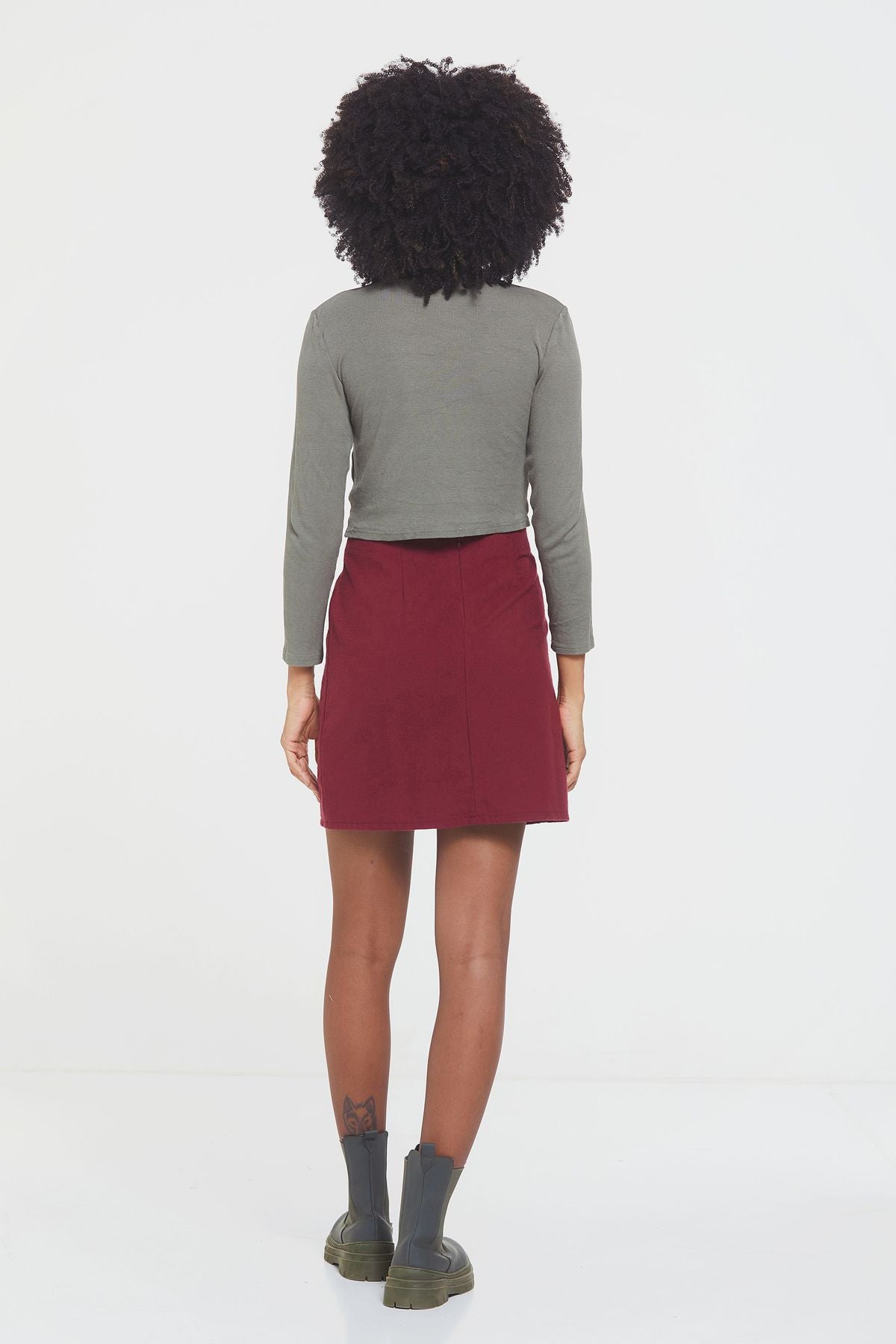 Cotton Mini Boho Skirt Dark Red
