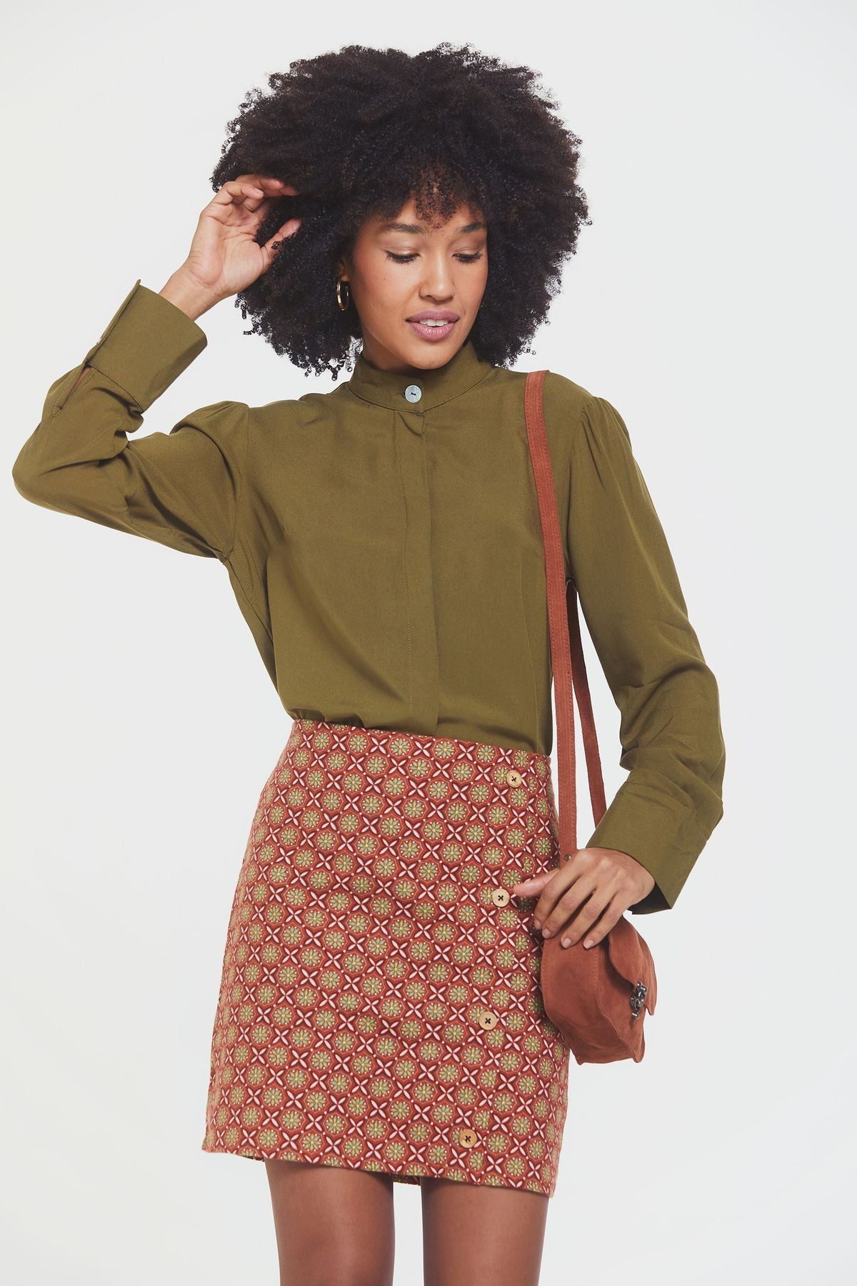 Cotton Mini Boho Skirt Brown