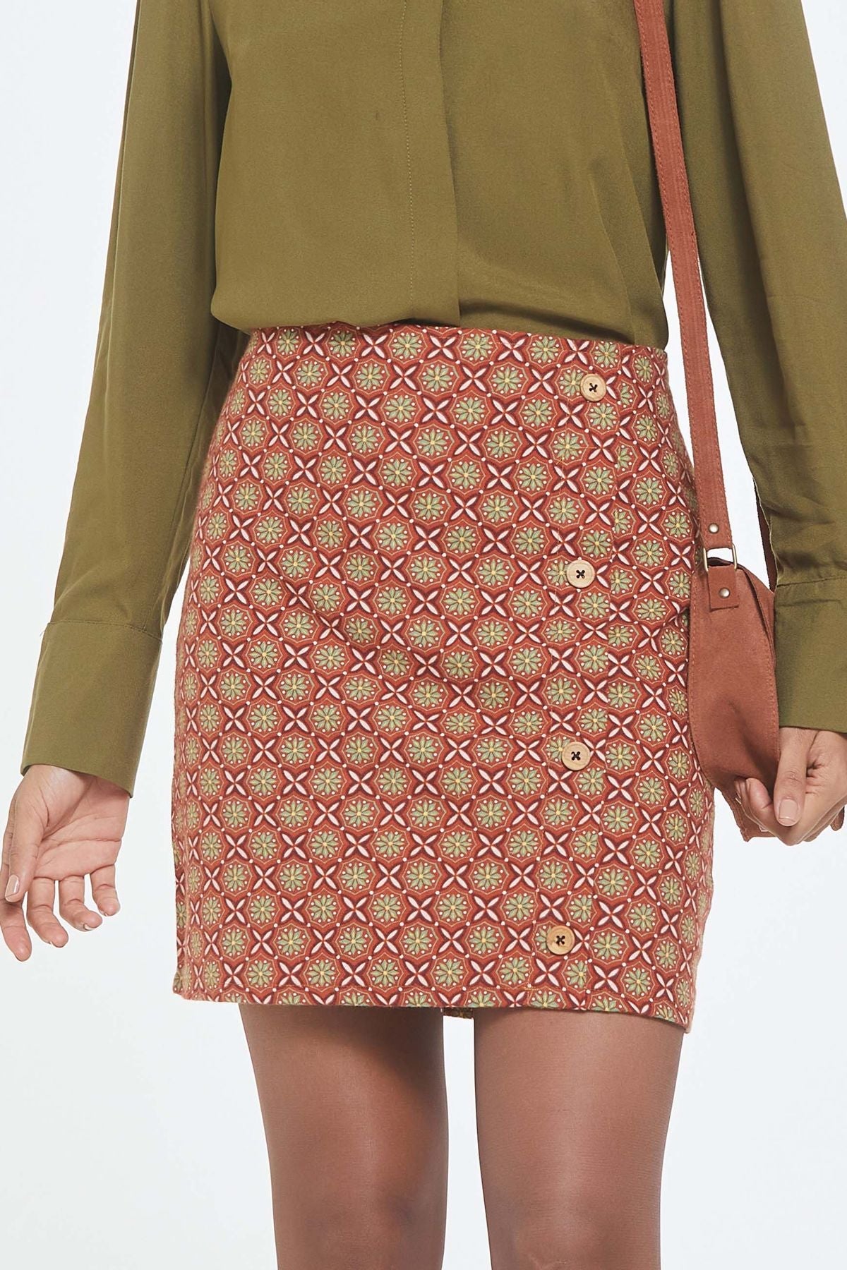 Cotton Mini Boho Skirt Brown