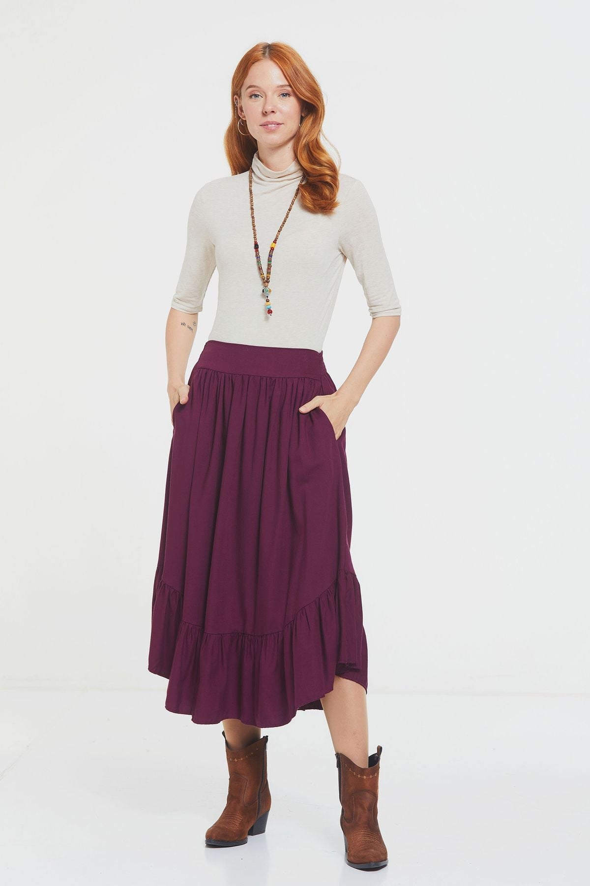 Hippie Midi Frill Skirt Purple