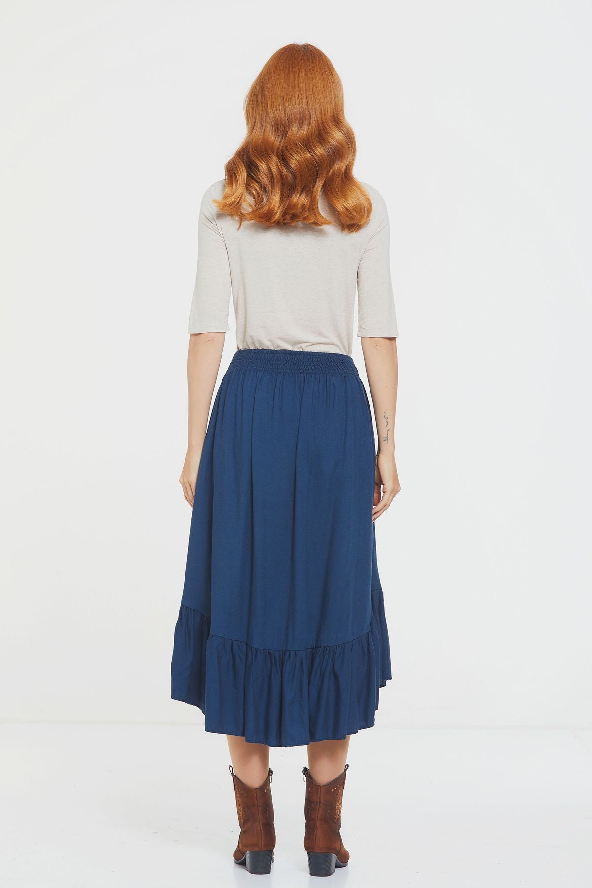 Hippie Midi Frill Skirt Dark Blue
