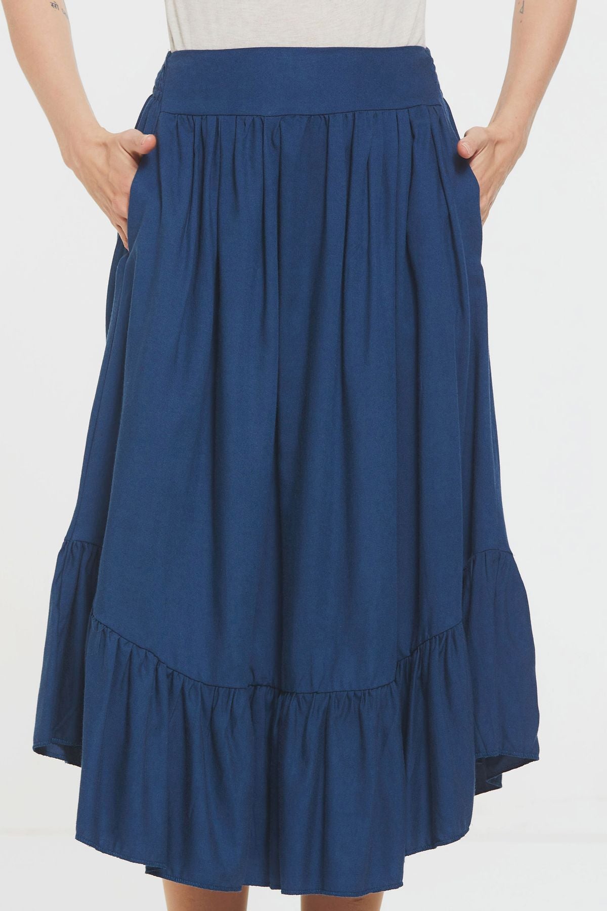 Hippie Midi Frill Skirt Dark Blue