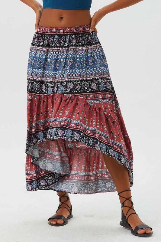 Printed Ruffle Asymmetric Skirt Pink