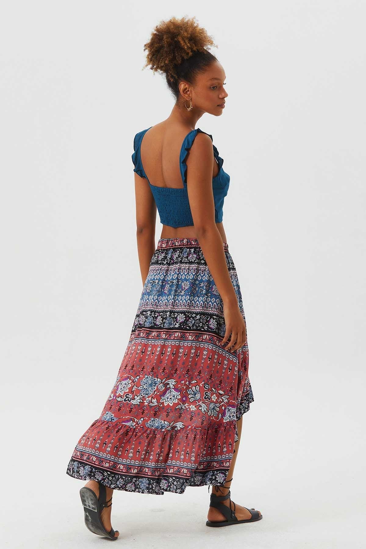 Printed Ruffle Asymmetric Skirt Pink
