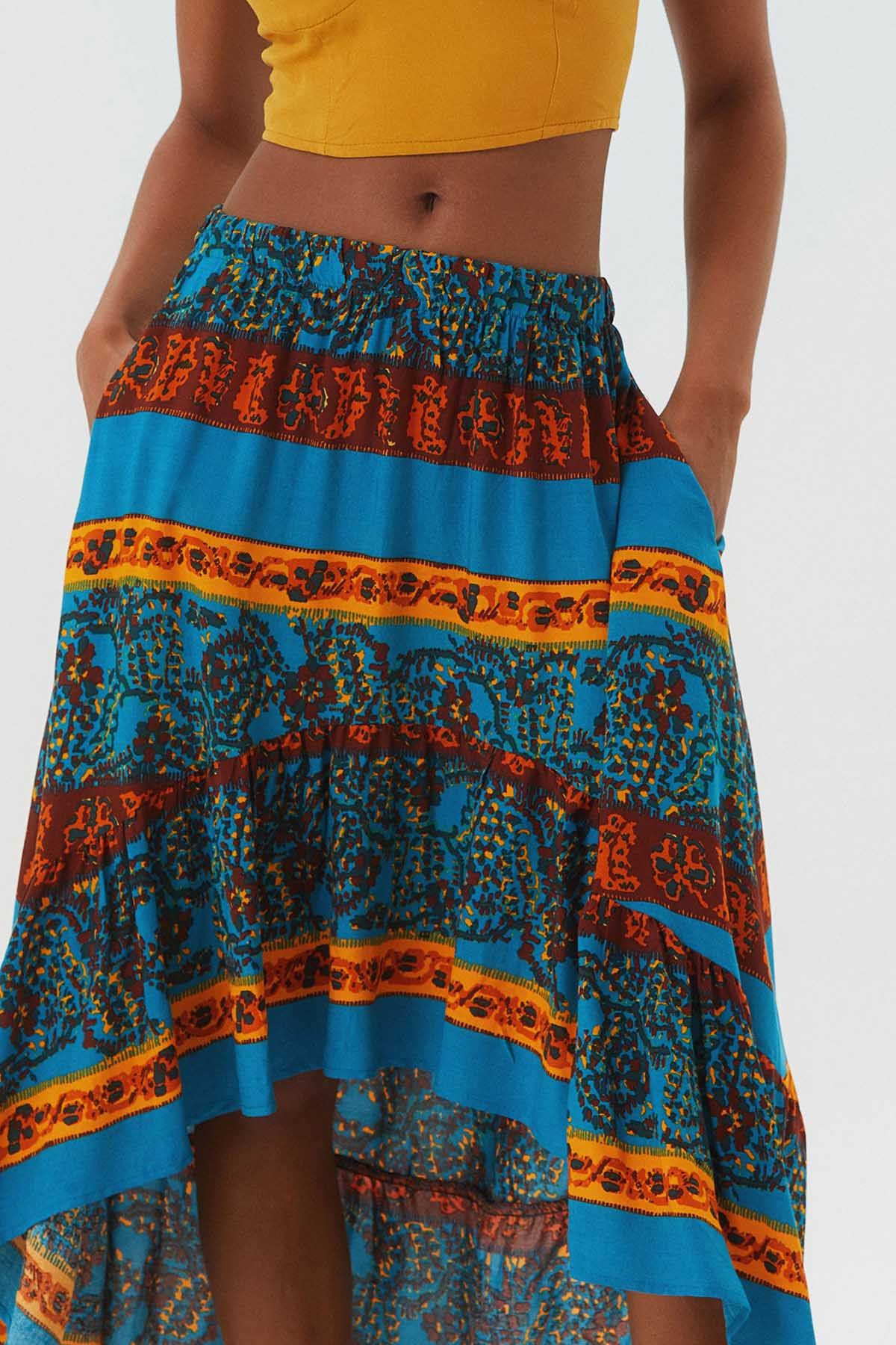 Printed Ruffle Asymmetric Skirt Yellow