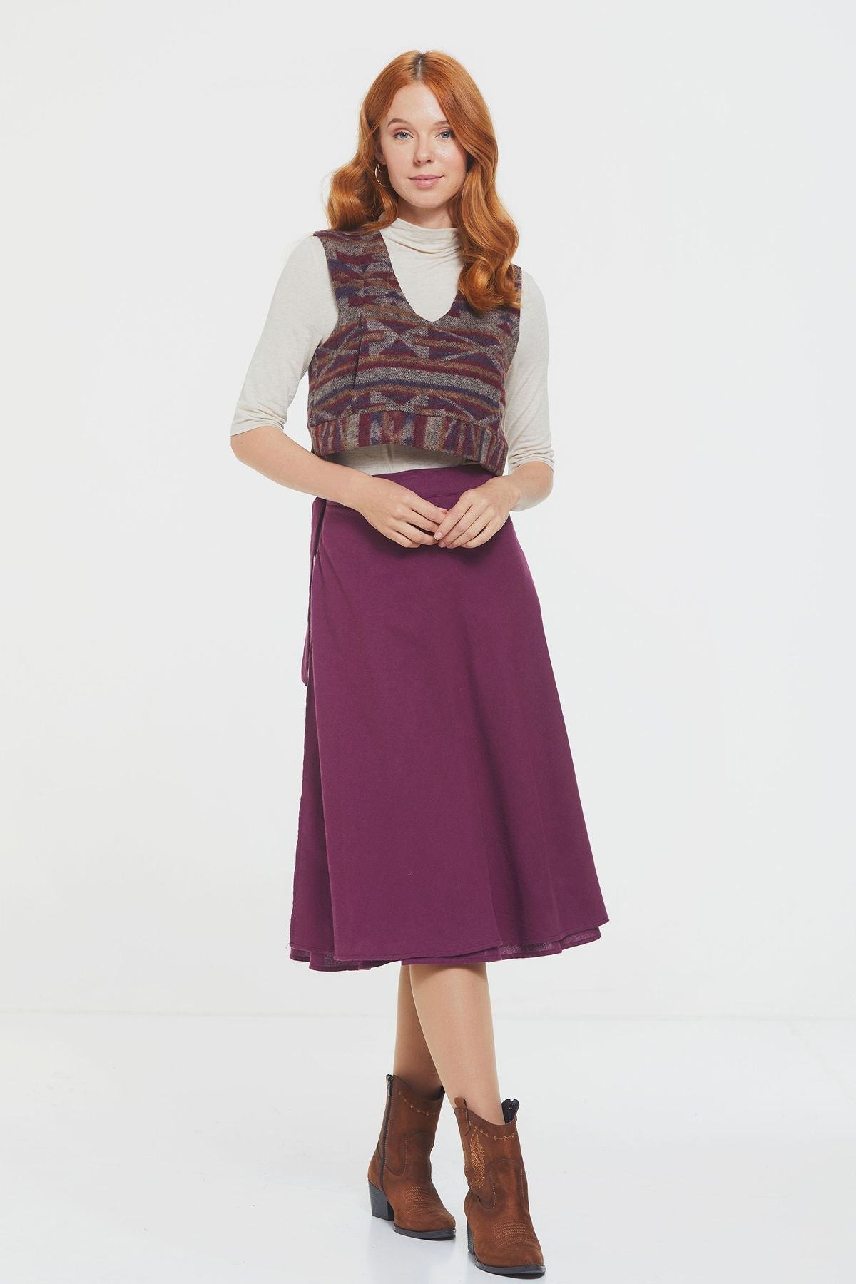 Midi Wrap Skirt Purple