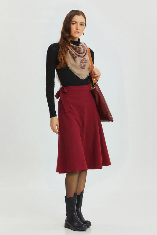 Midi Wrap Skirt Dark Red
