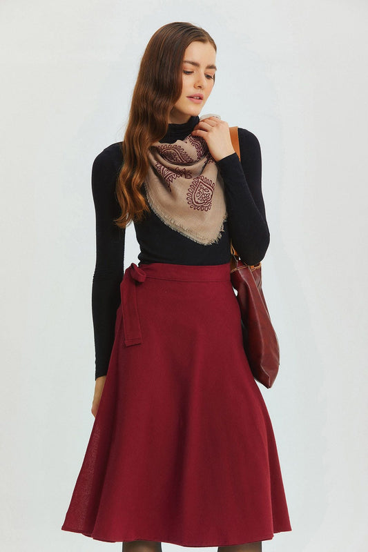 Midi Wrap Skirt Dark Red