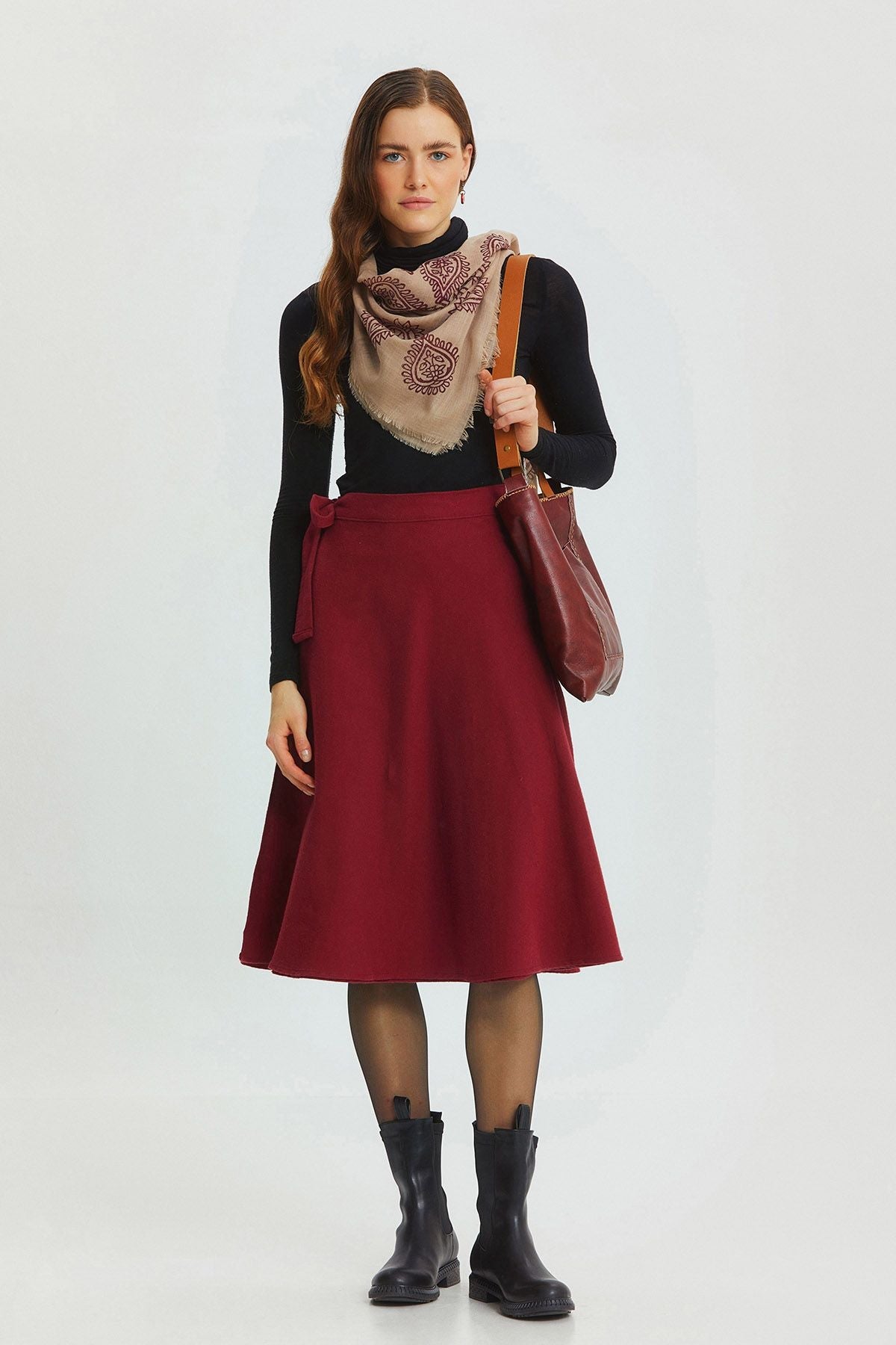 Midi Wrap Skirt Dark Red