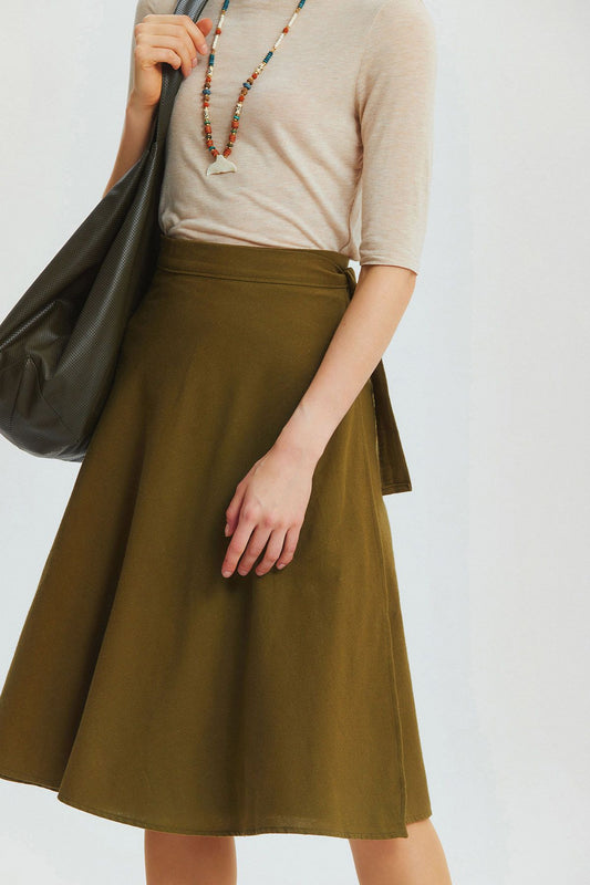 Midi Wrap Skirt Khaki