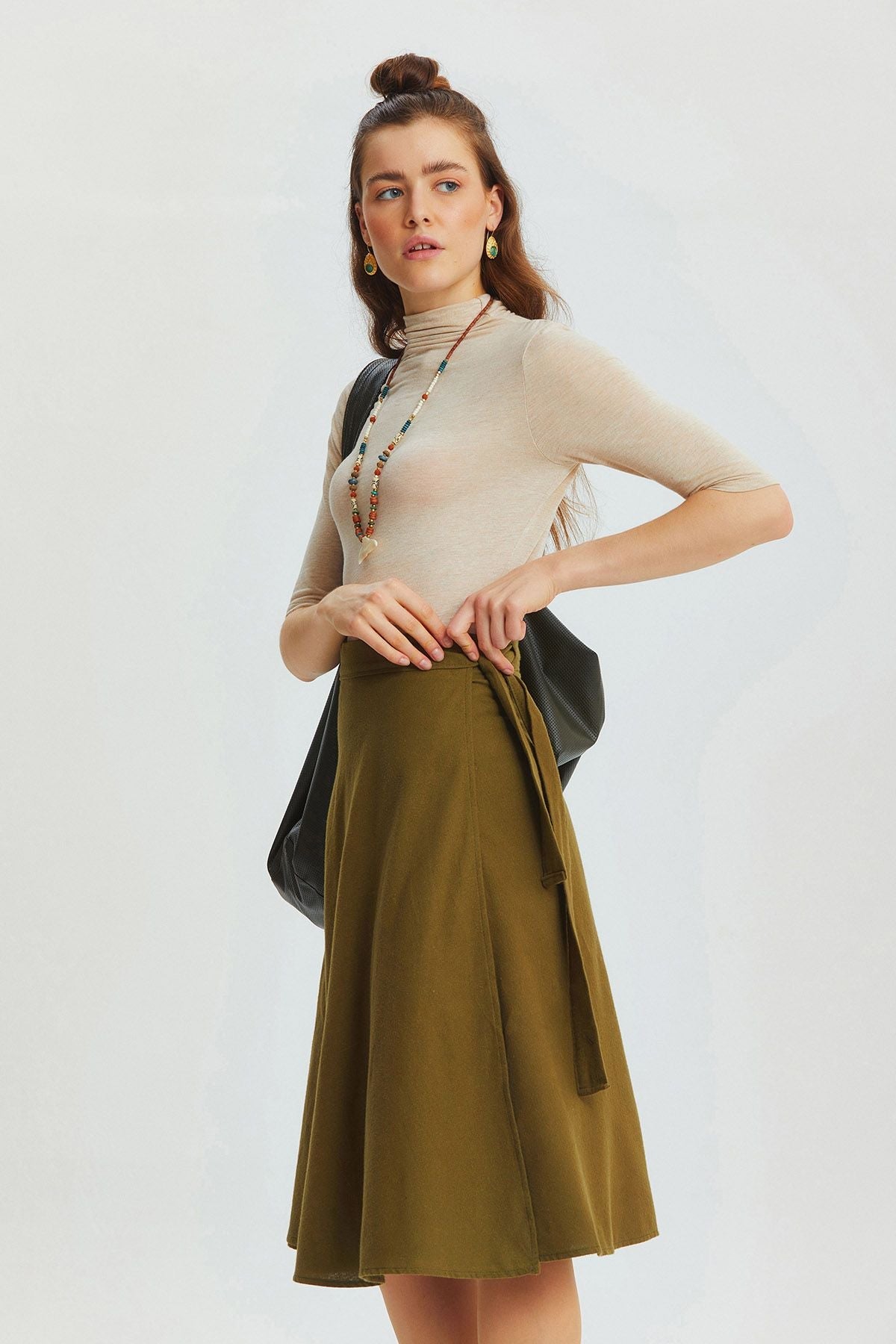 Midi Wrap Skirt Khaki
