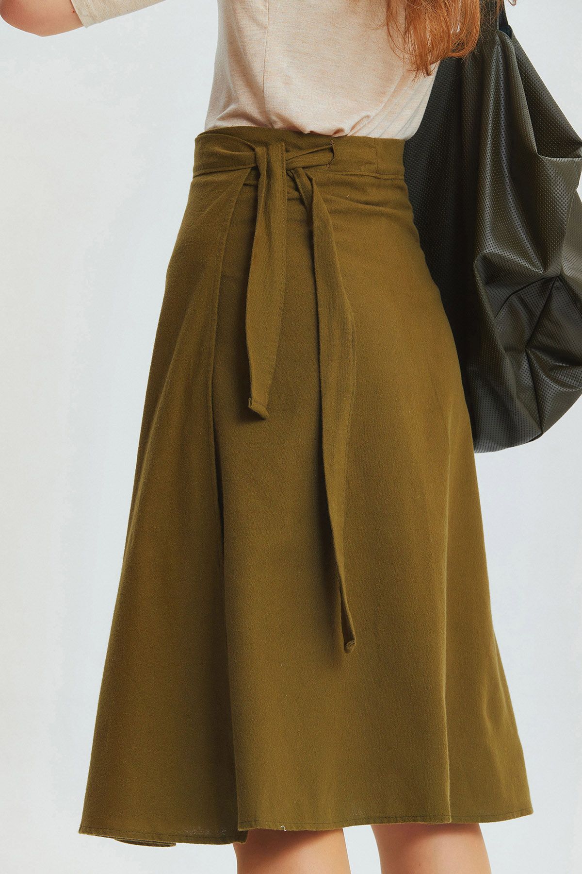 Midi Wrap Skirt Khaki