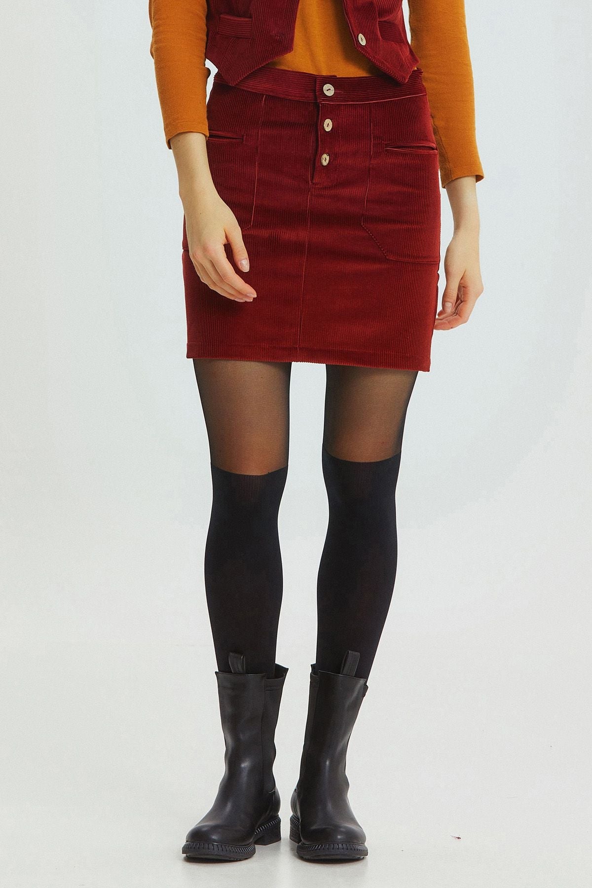 Bohemian Corduroy Mini Skirt Dark Red