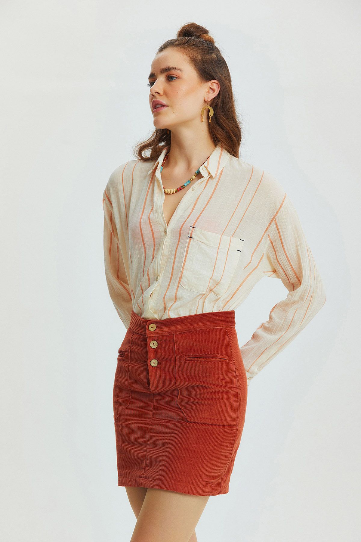 Bohemian Corduroy Mini Skirt Orange