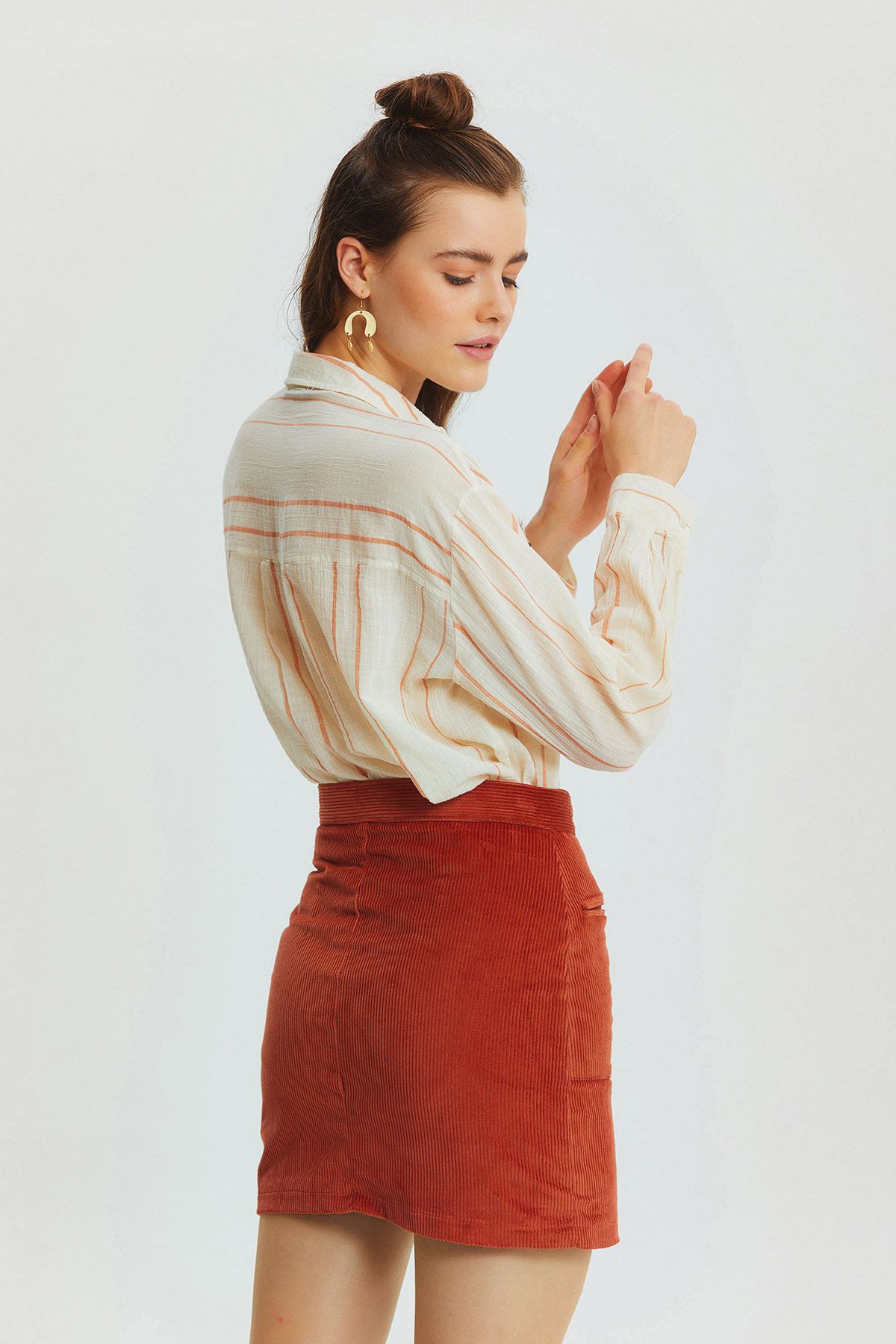 Bohemian Corduroy Mini Skirt Orange