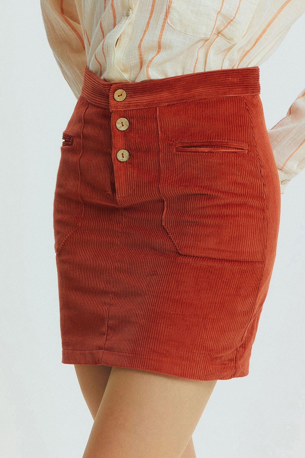 Bohemian Corduroy Mini Skirt Orange