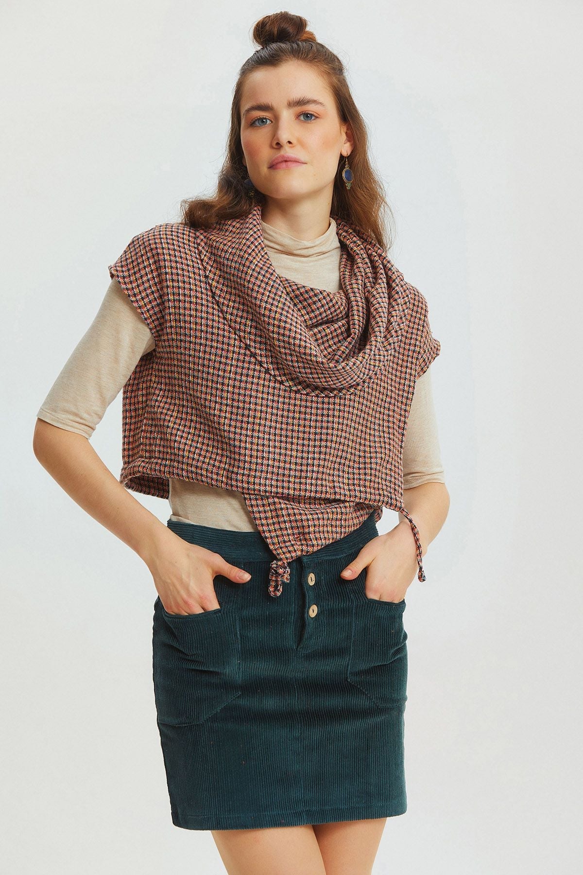 Bohemian Corduroy Mini Skirt Turquoise
