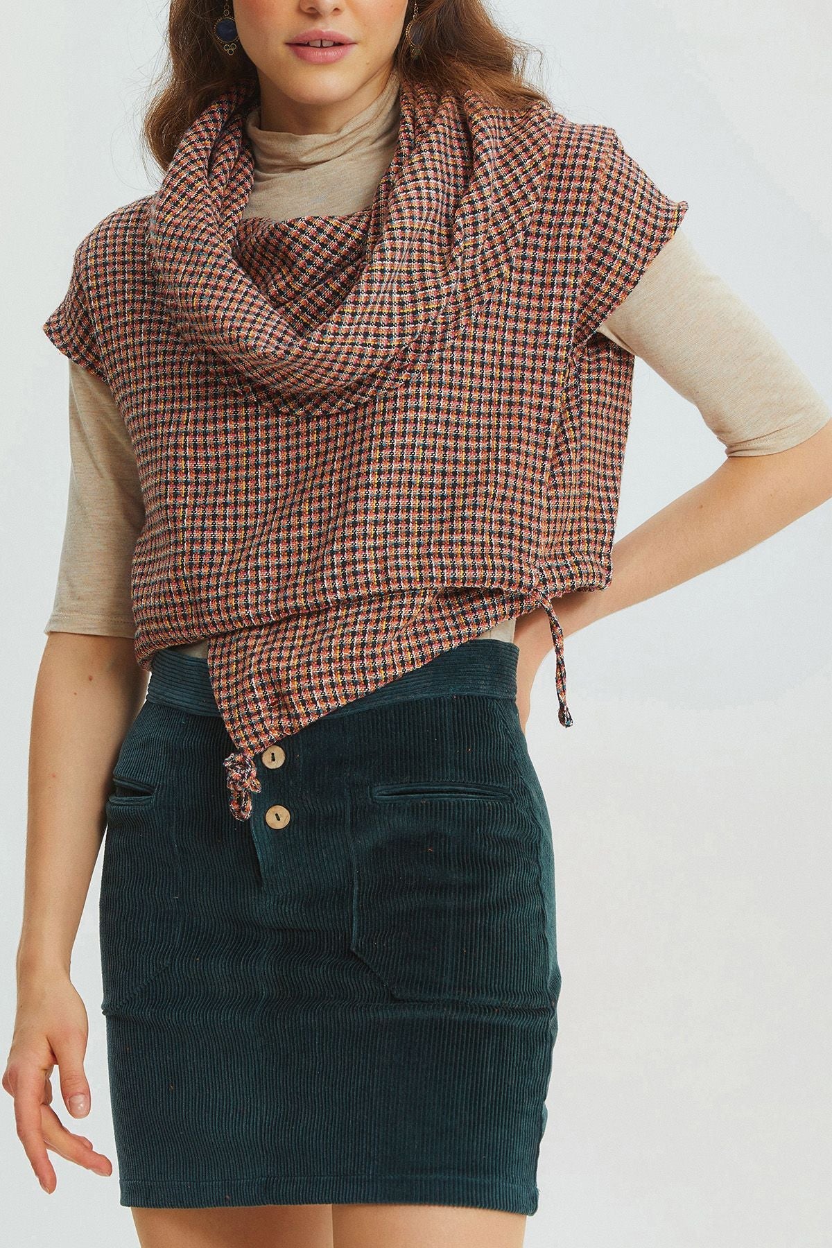 Bohemian Corduroy Mini Skirt Turquoise