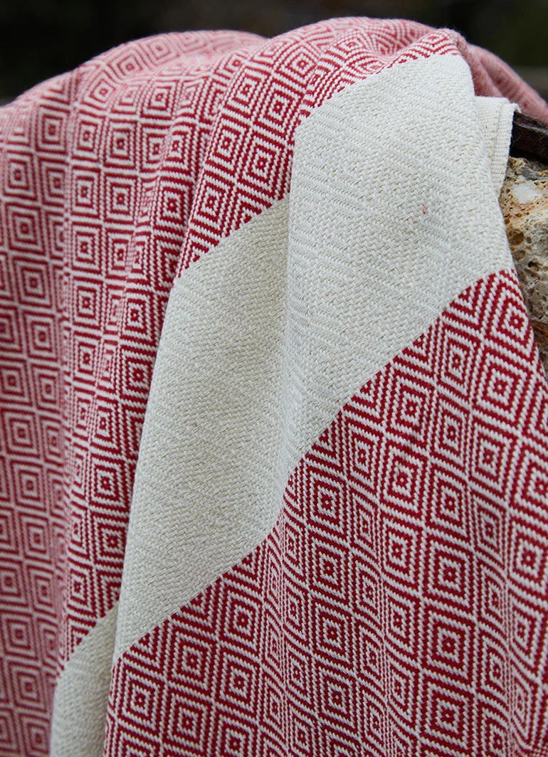 Diamond Pattern Hammam Towel Red