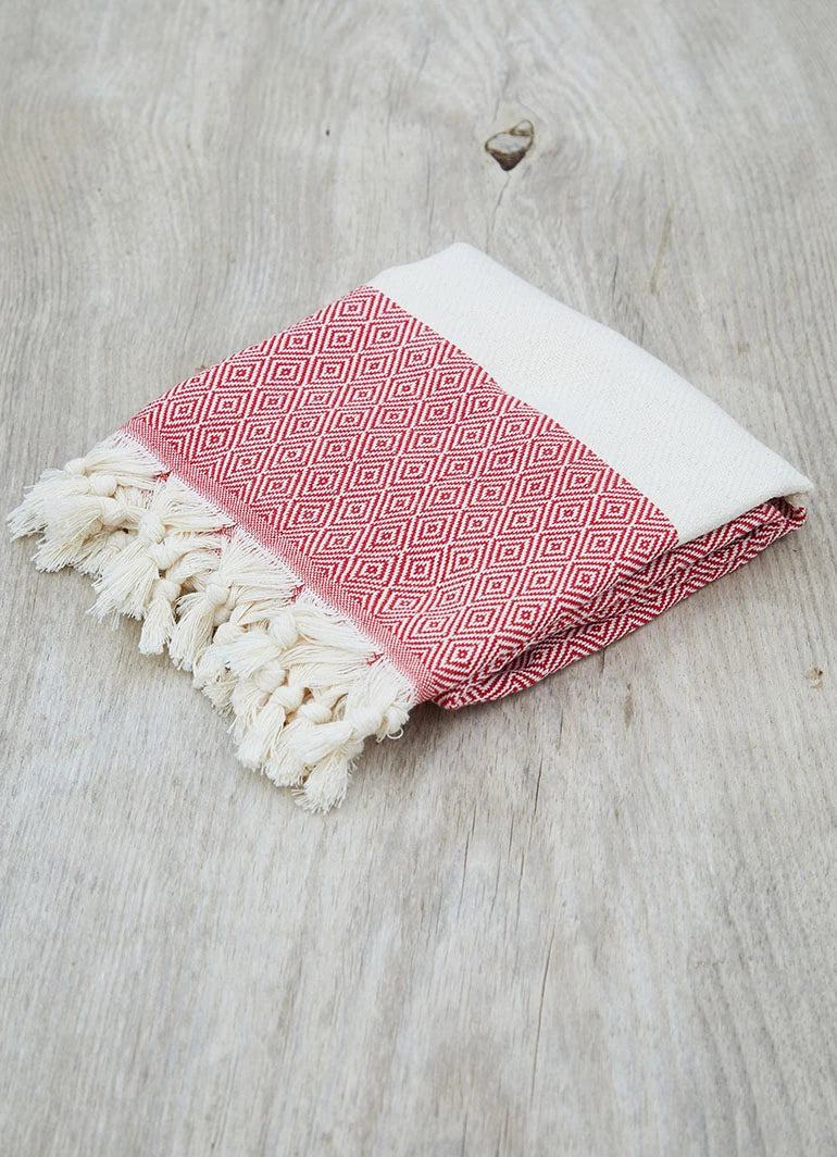 Diamond Pattern Hammam Towel Red