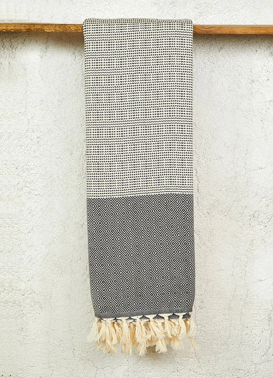 Striped Diamond Pattern Hammam Towel Black