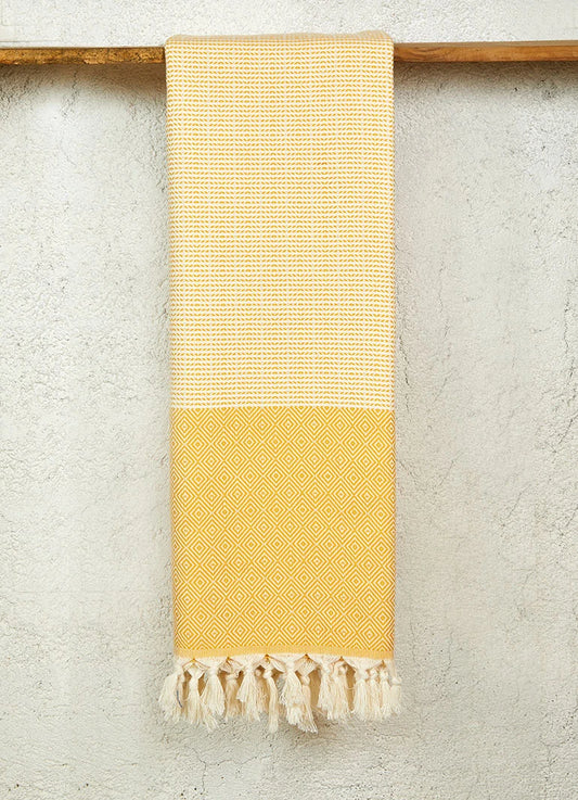 Striped Diamond Pattern Hammam Towel Yellow