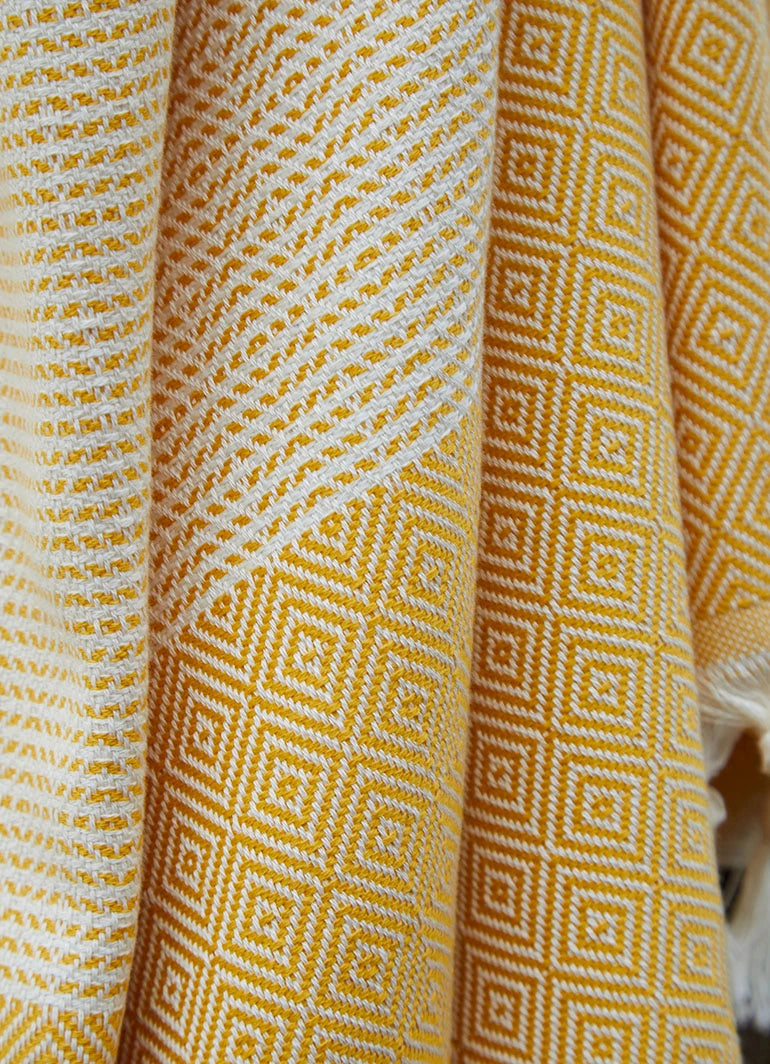 Striped Diamond Pattern Hammam Towel Yellow