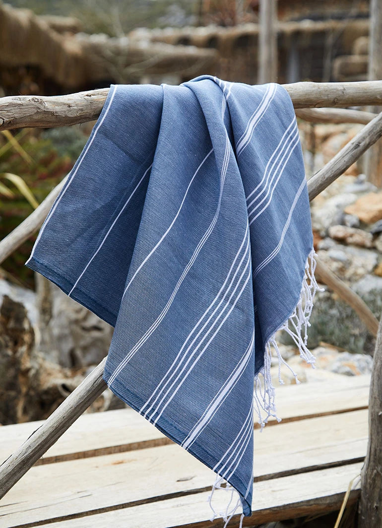 Classic Pattern Light Hammam Towel Dark Blue