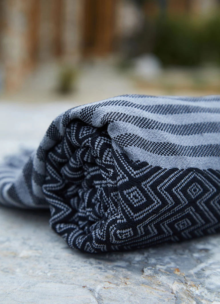 Tribal Pattern Hammam Towel Black