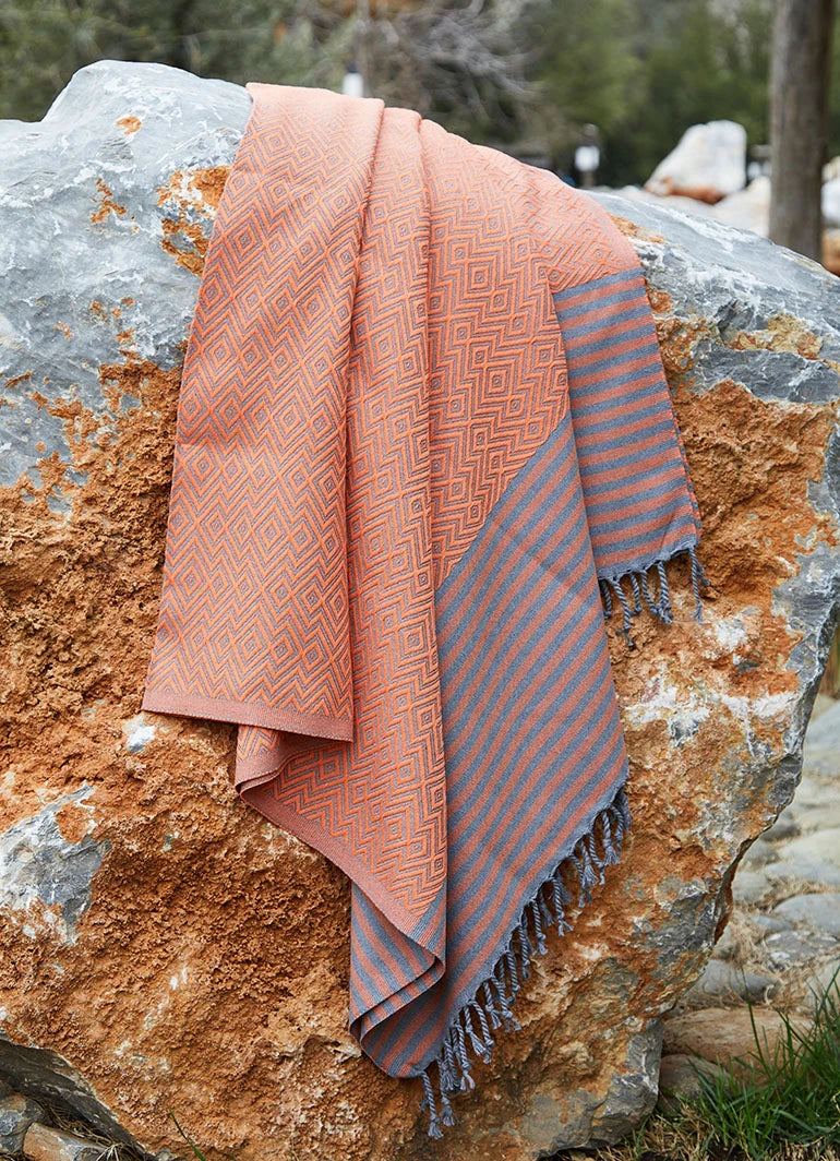 Tribal Pattern Hammam Towel Orange