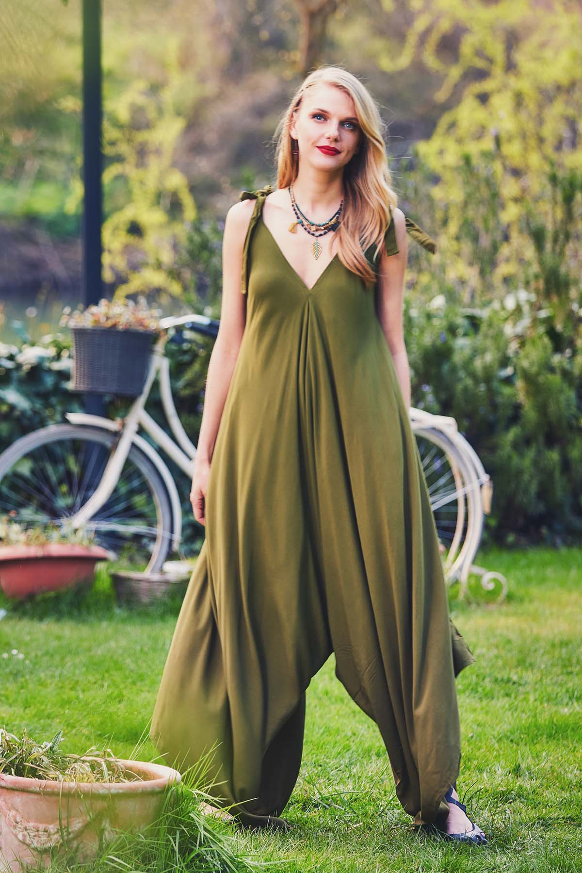 Green Hippie Harem Jumpsuit