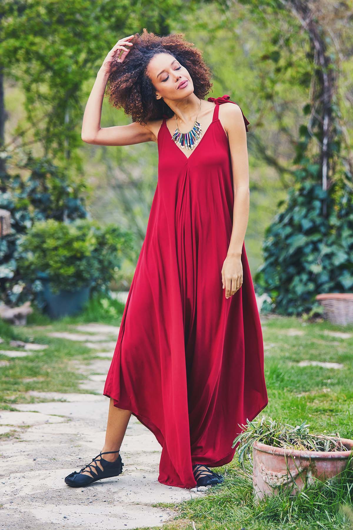 Maroon Hippie Harem Jumpsuit