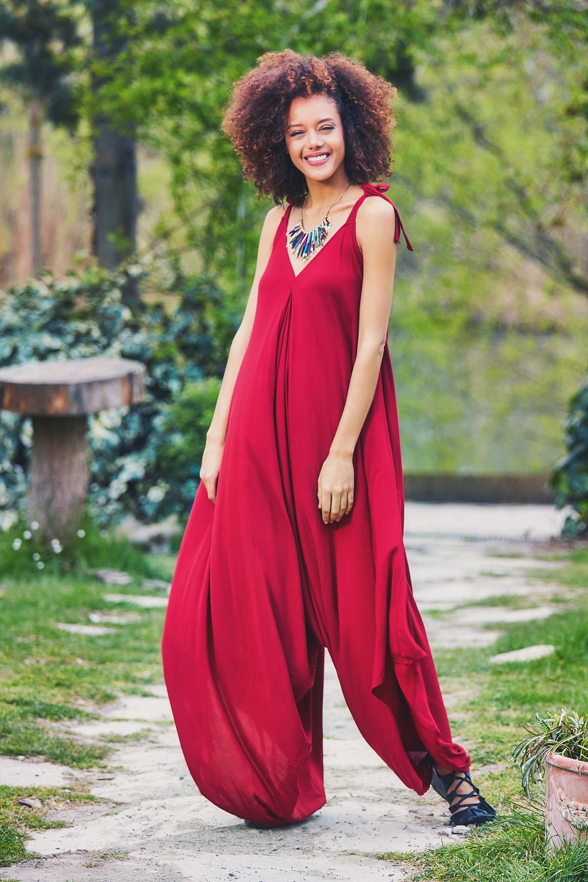 Maroon Hippie Harem Jumpsuit