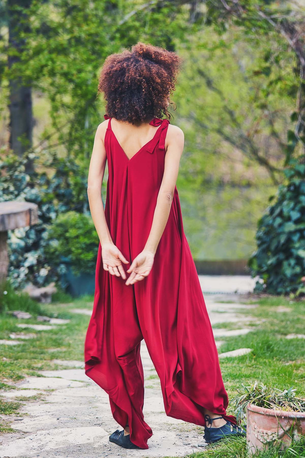 Maroon Hippie Harem Jumpsuit