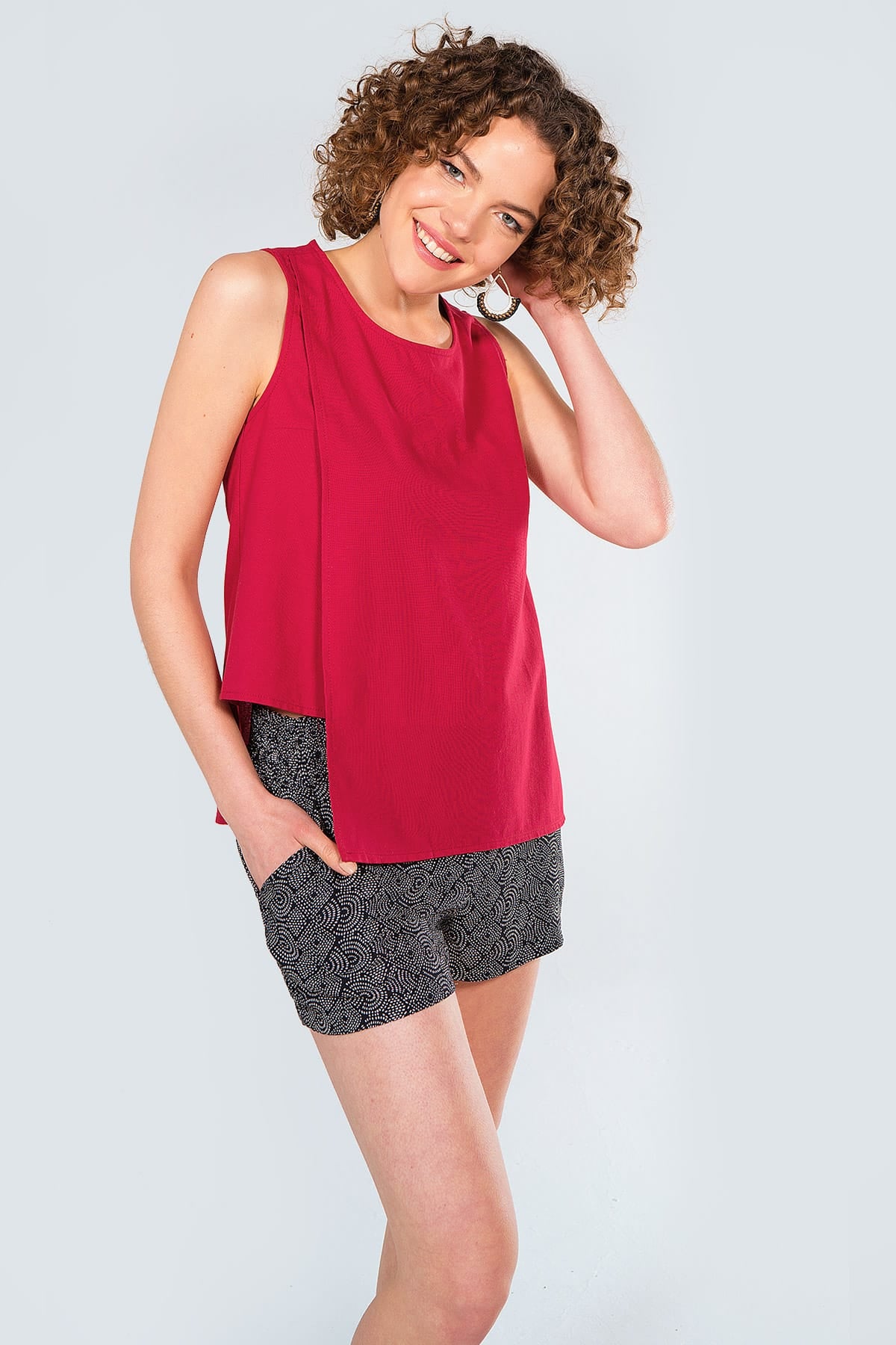 Asymmetric Cotton Top Maroon