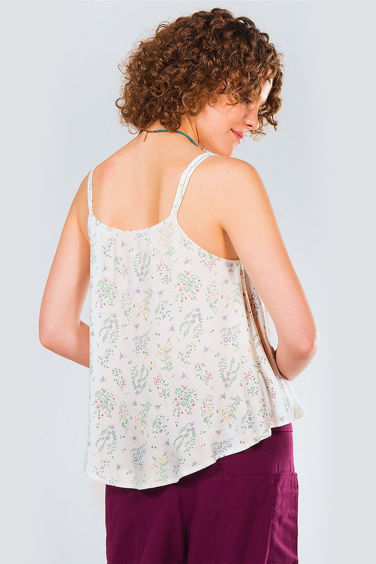 Spaghetti Strap Floral Summer Top Beige