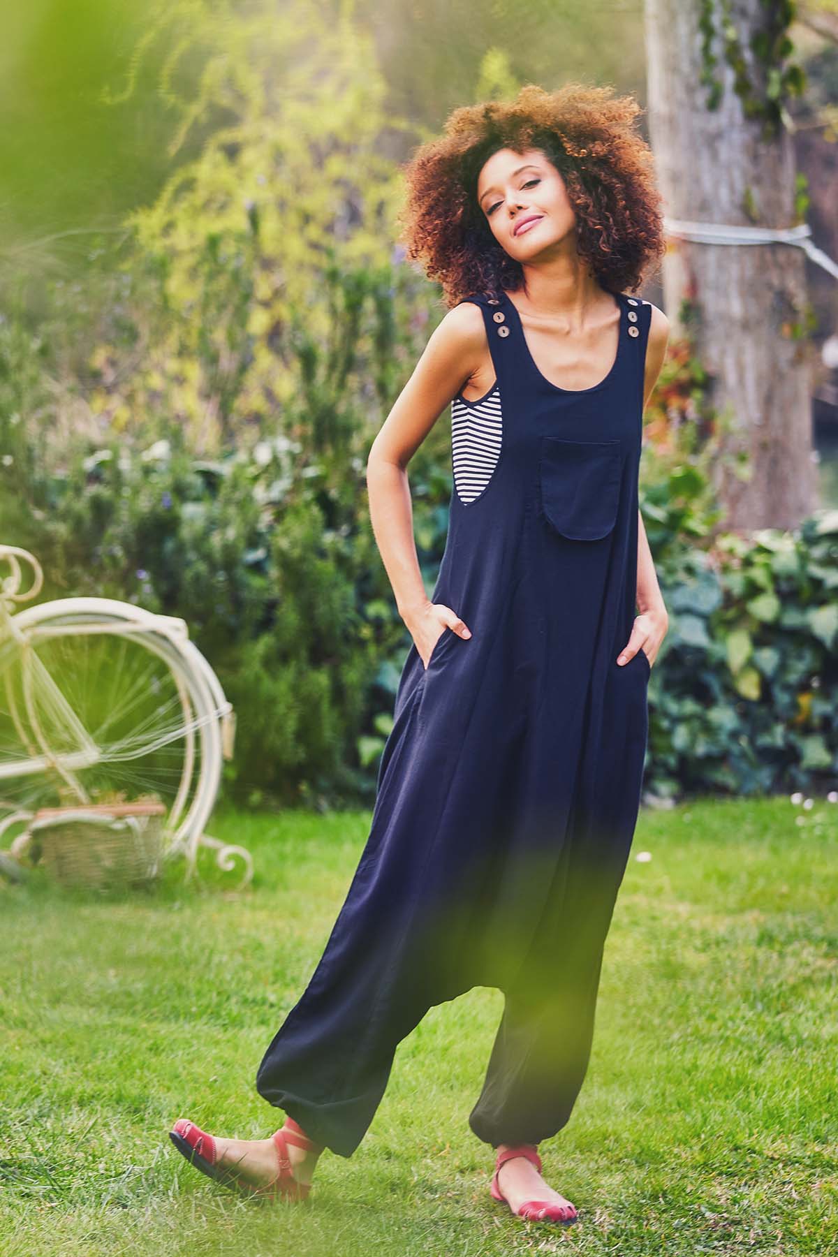 Kangaroo Pocket Harem Jumpsuit Black