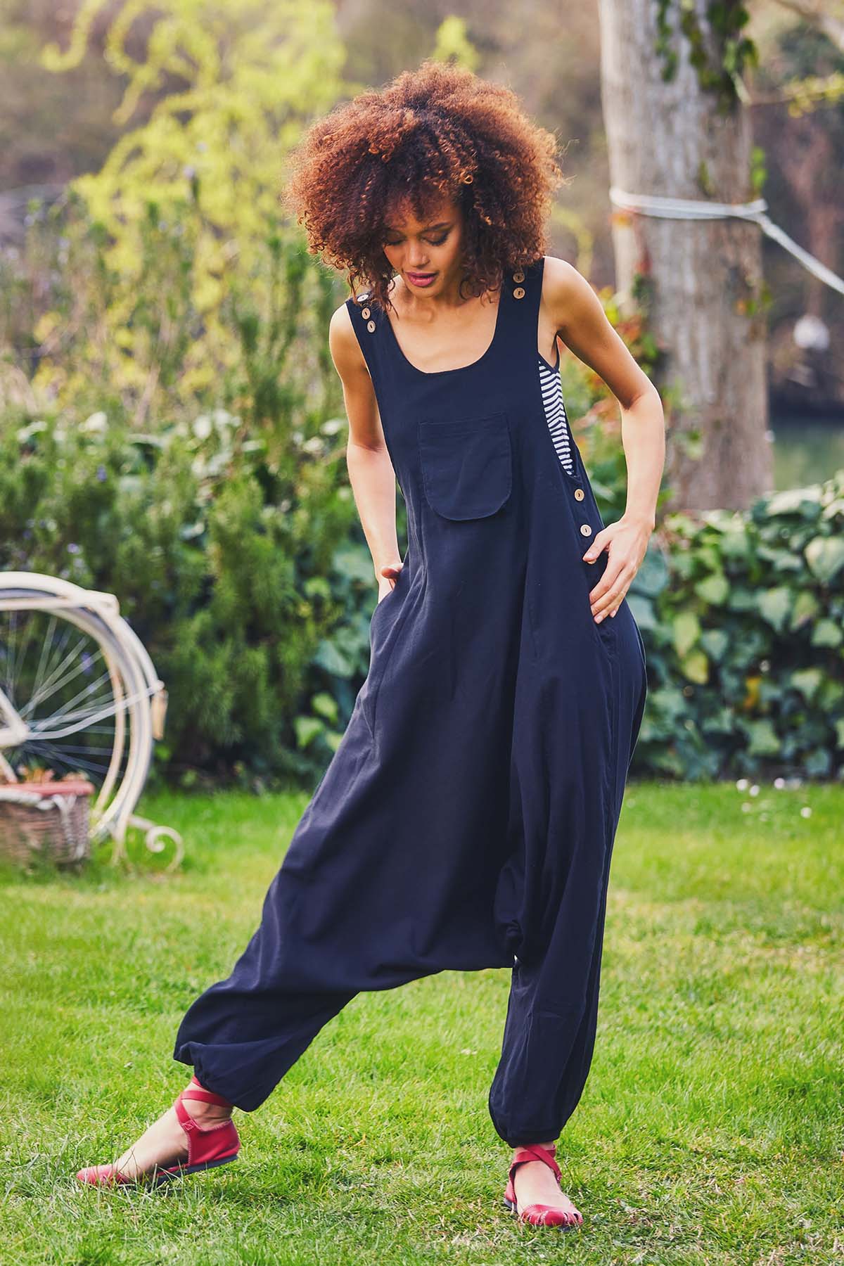 Kangaroo Pocket Harem Jumpsuit Black