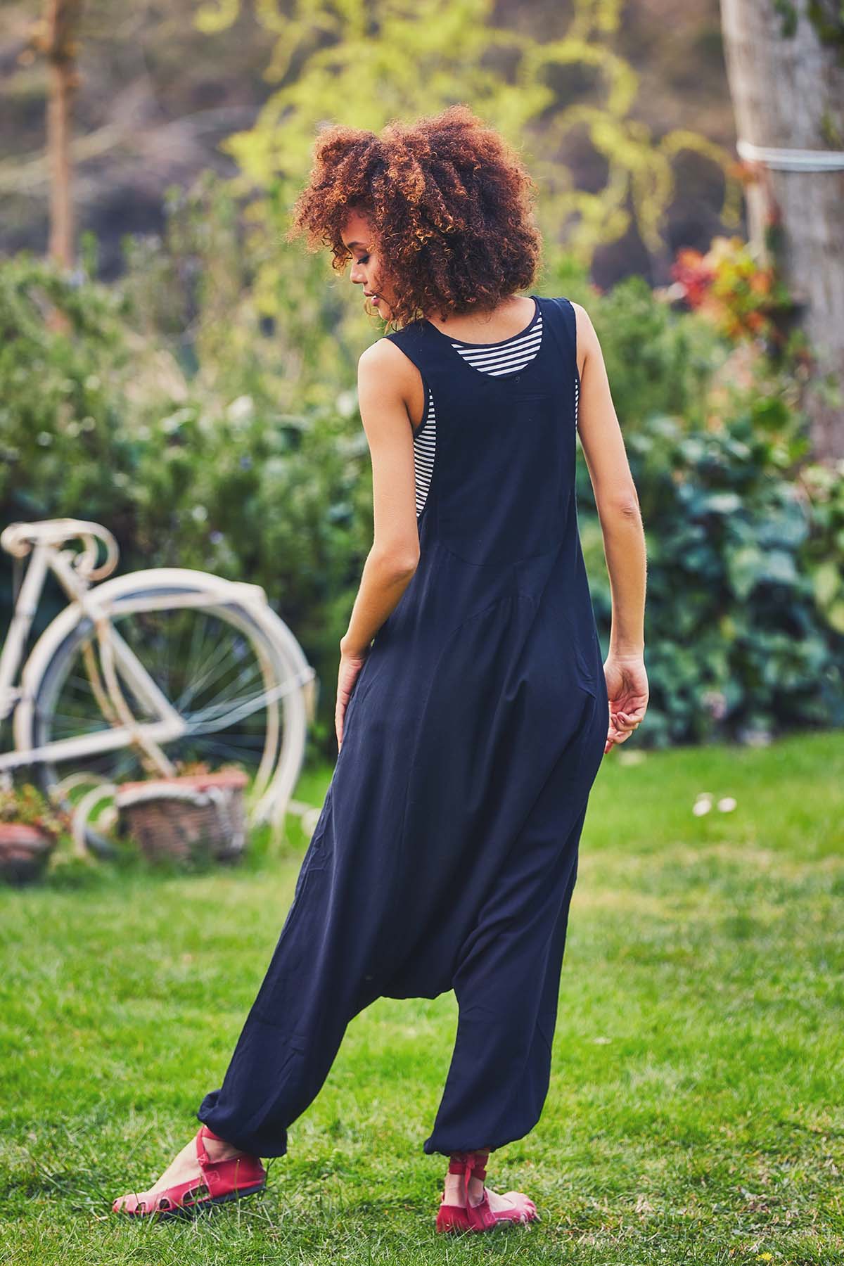 Kangaroo Pocket Harem Jumpsuit Black