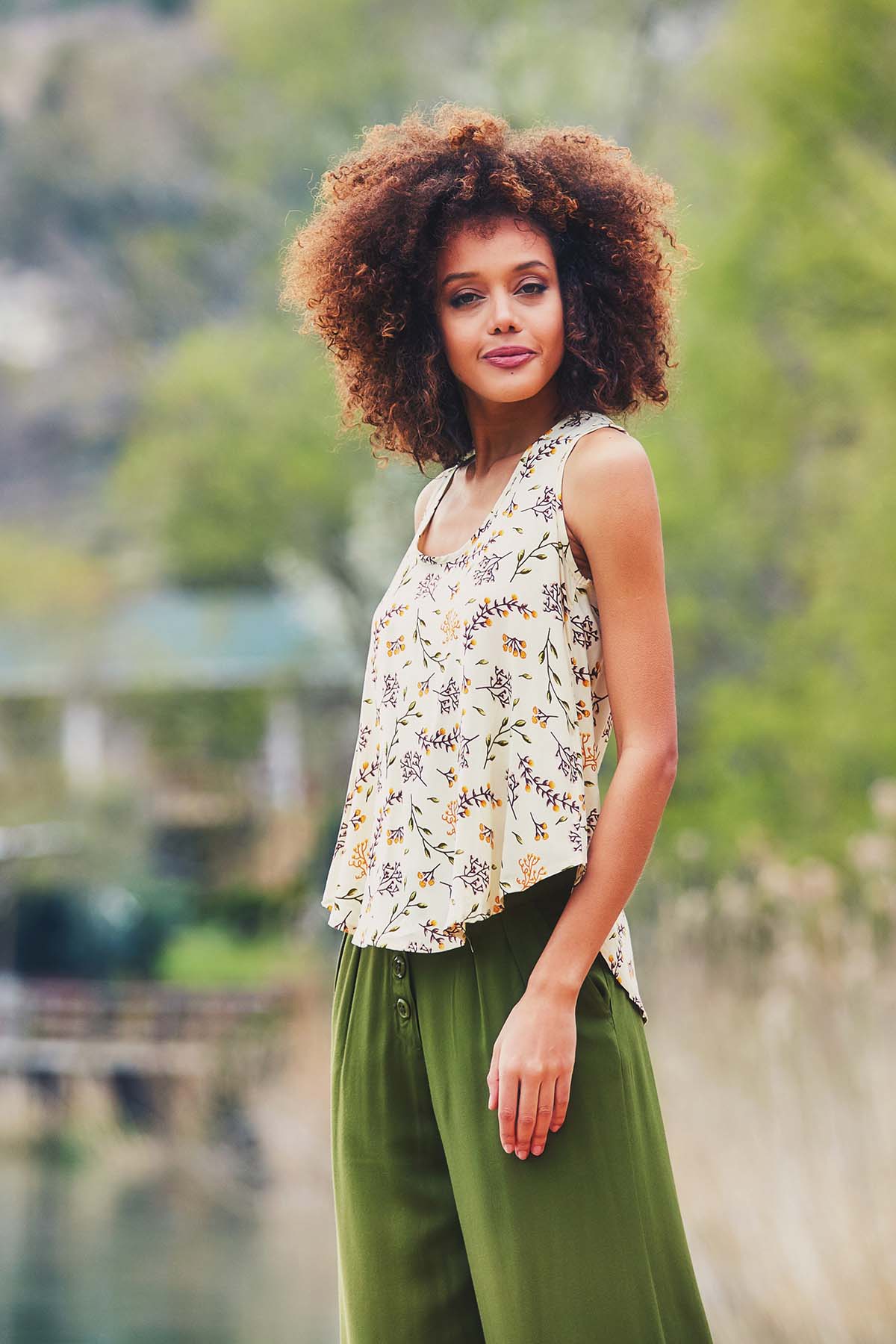 Floral Summer Top Beige