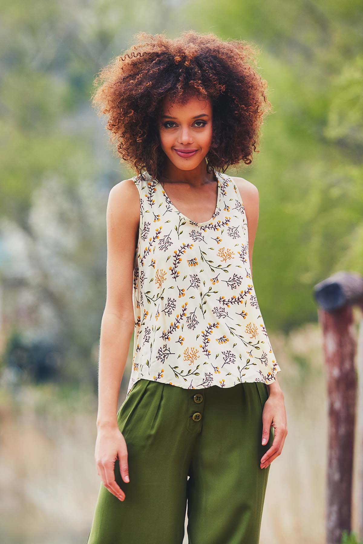 Floral Summer Top Beige