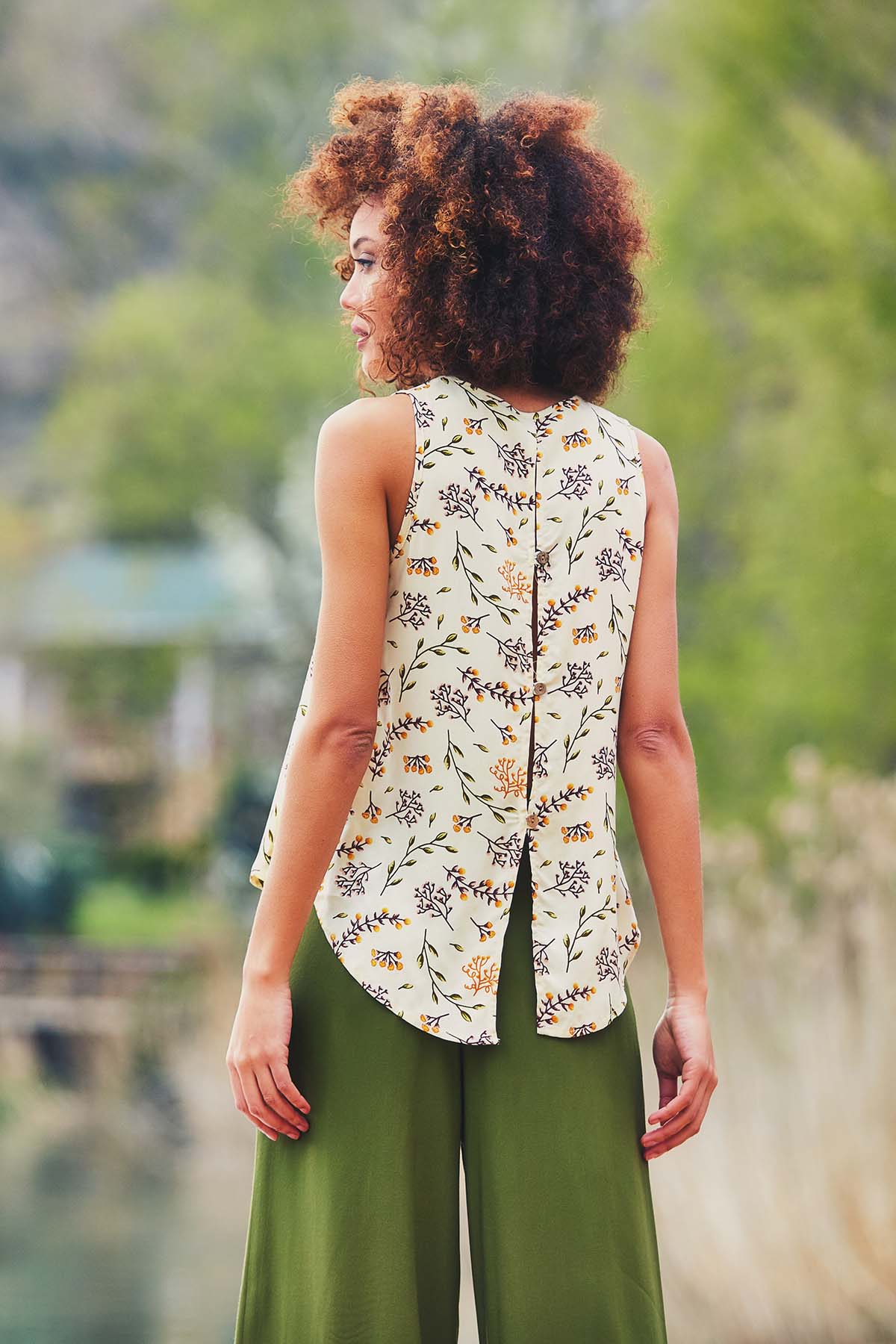 Floral Summer Top Beige