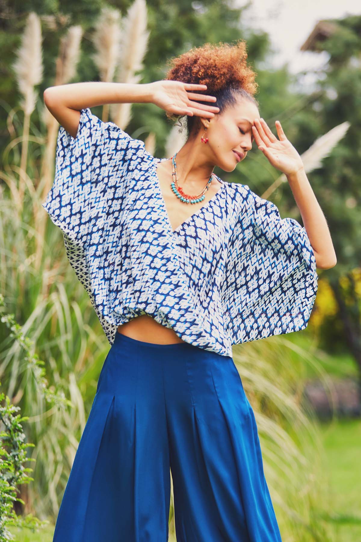 White Printed Double Breasted Boho Top