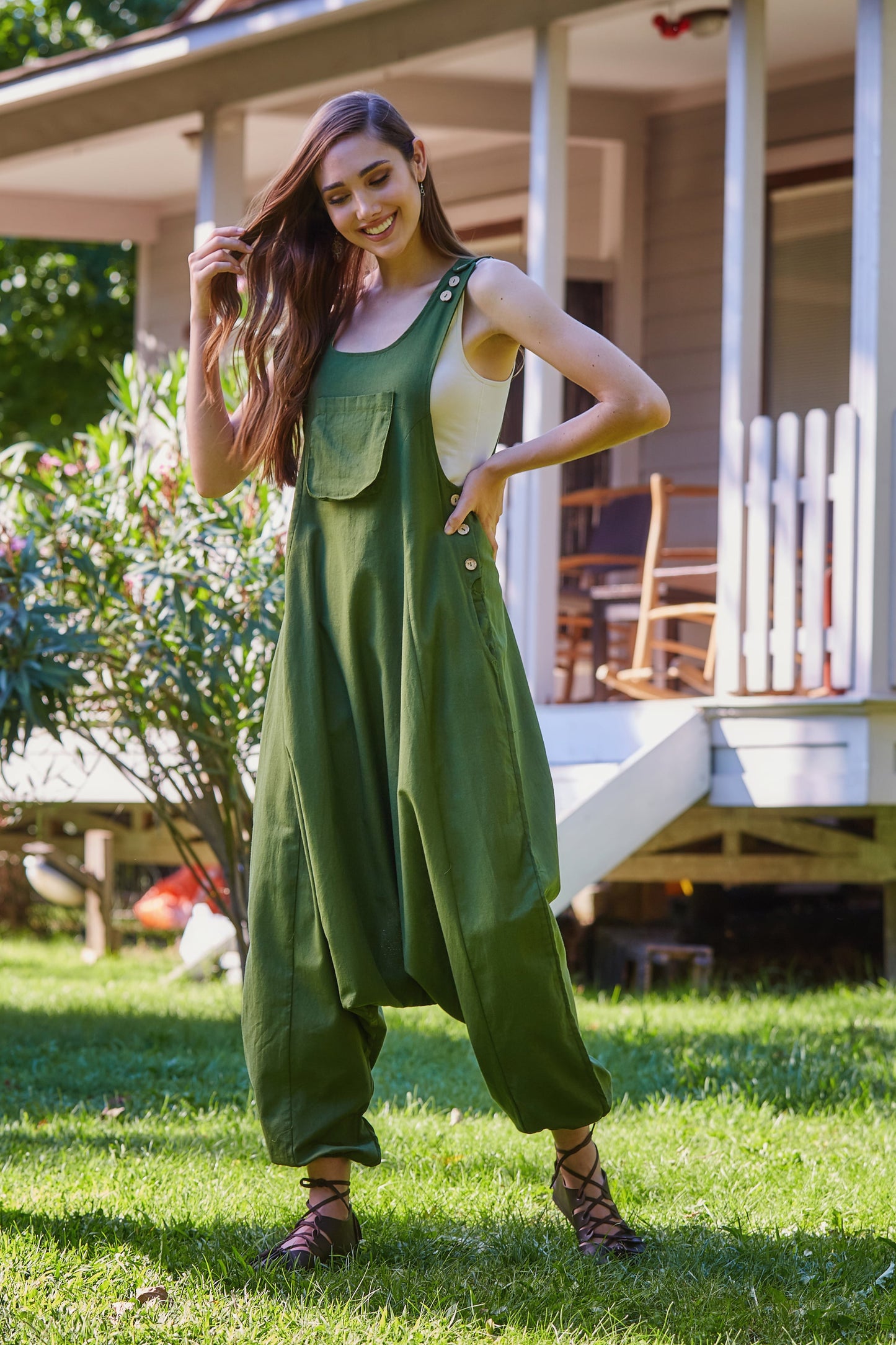 Kangaroo Pocket Harem Jumpsuit Green