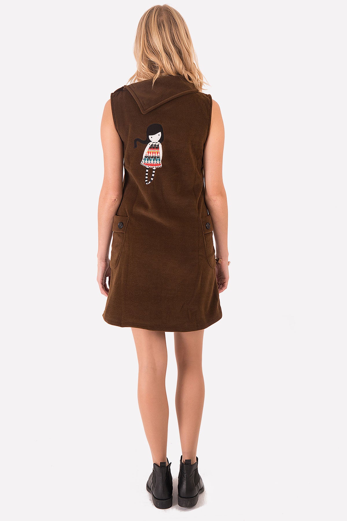 Brown Whimsical Winter Girl Appliqué Dress