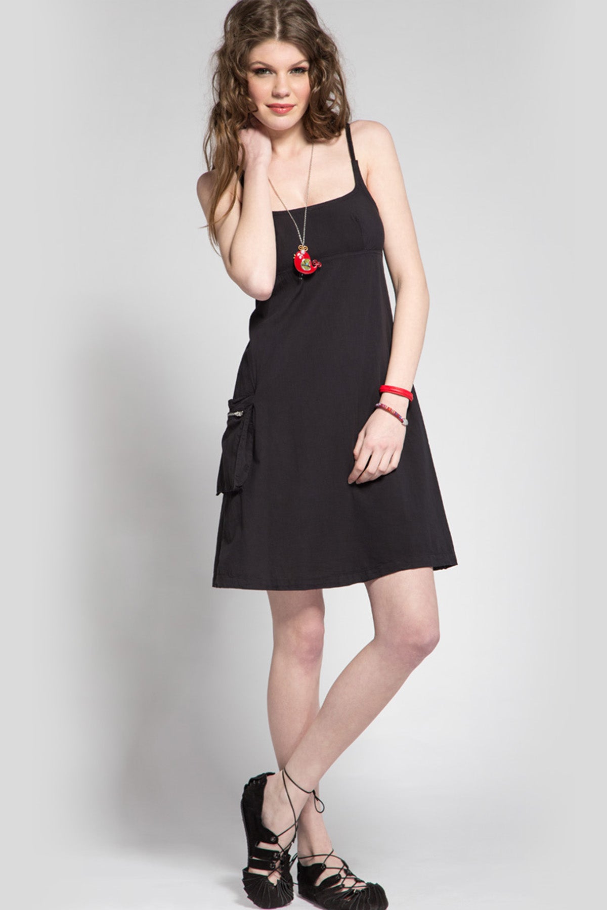 Spaghetti Strap Cotton Mini Dress Black