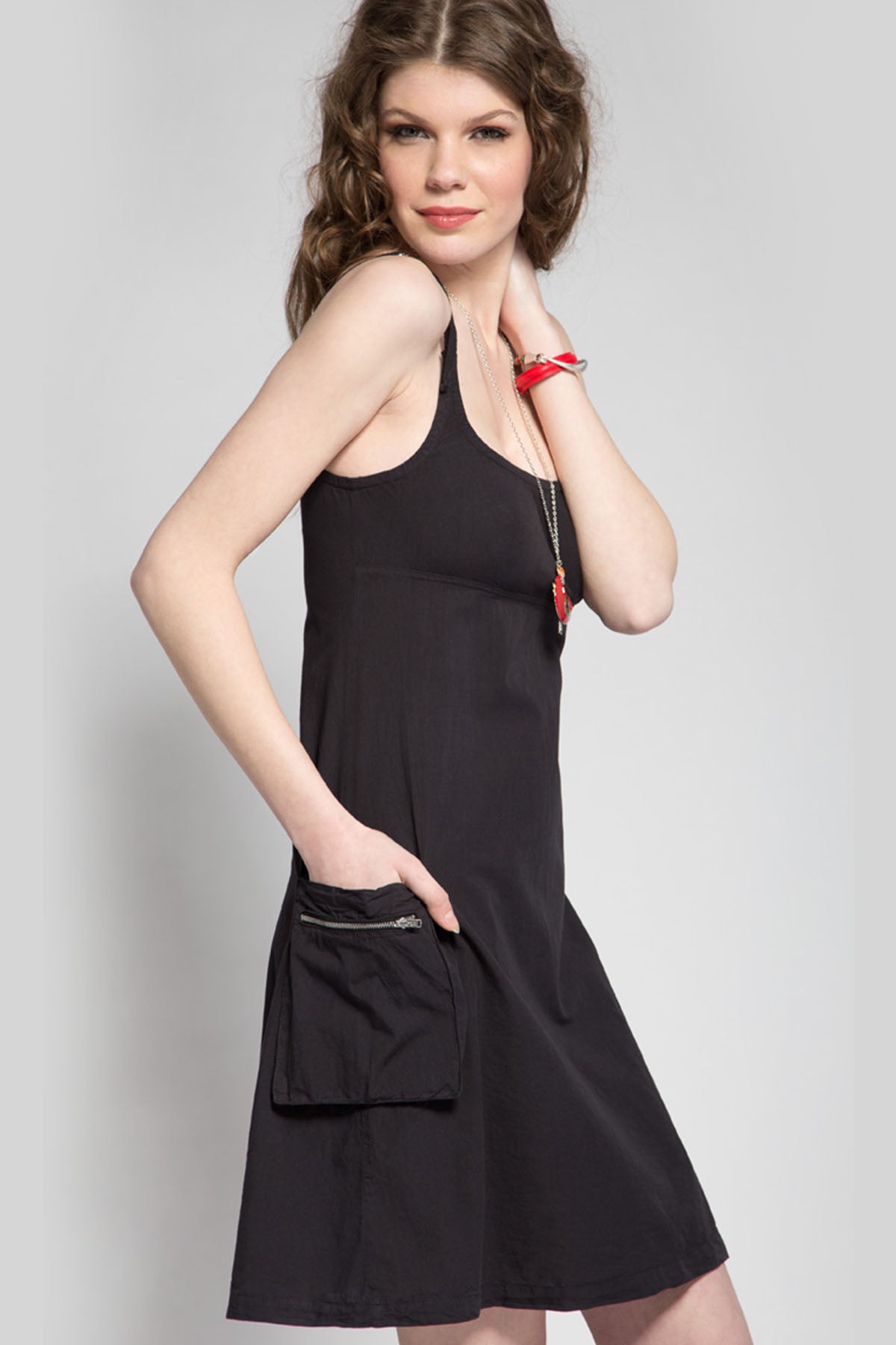 Spaghetti Strap Cotton Mini Dress Black